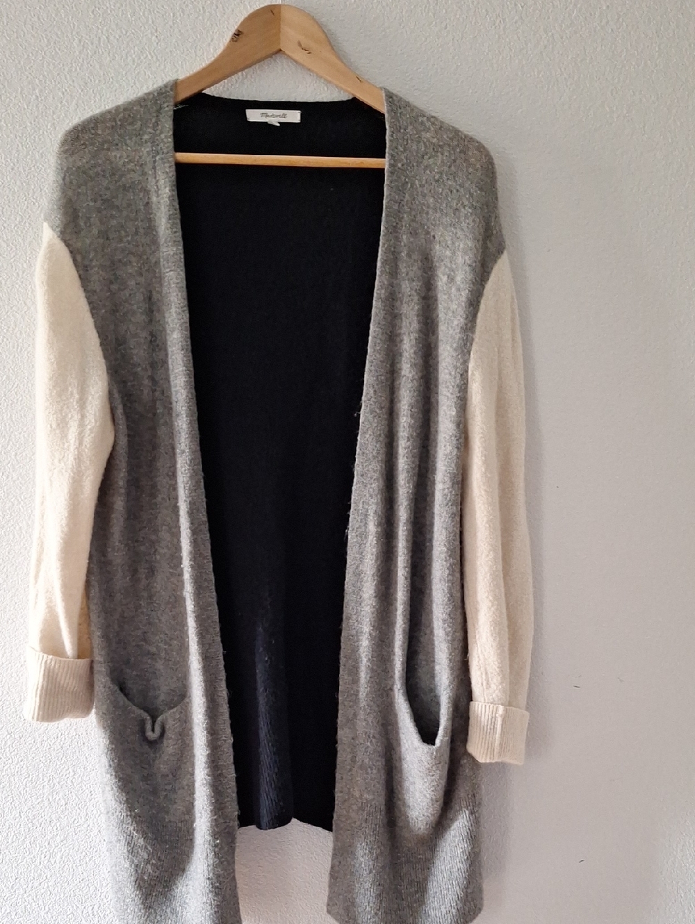 Madewell Grey Body Cream Sleeve Open-Front Cardigan
